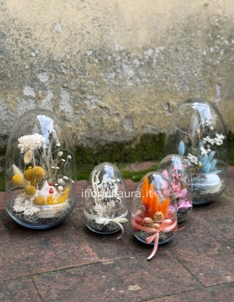 Uovo Pasquale SOLO PICCOLO Decorativo in Vetro con Composizione Floreale